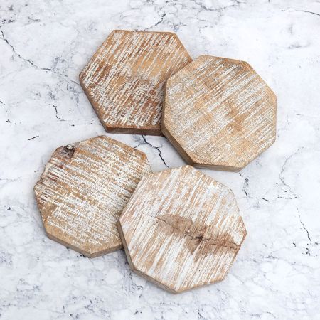 Modern Octagon Shaped Wooden Coasters - Pack of 4